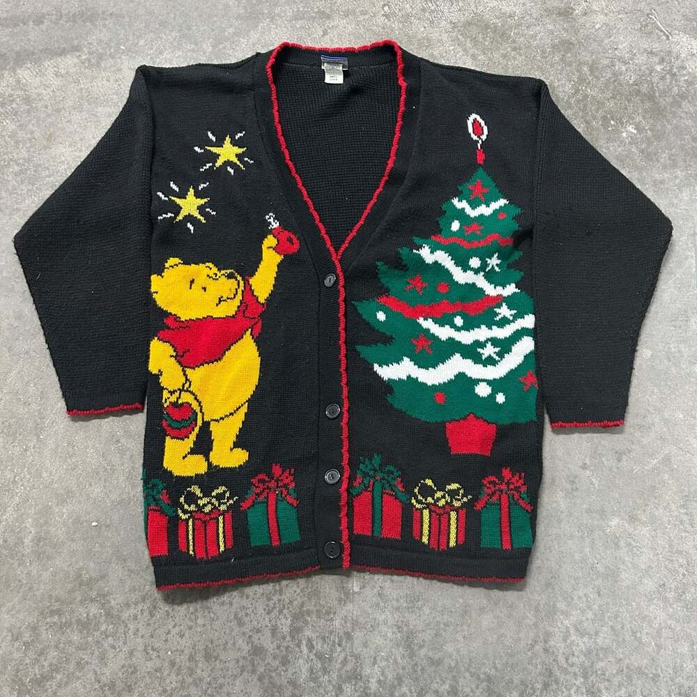 Pooh Christmas Cardigan Sweater Size Small Black Winnie The Pooh